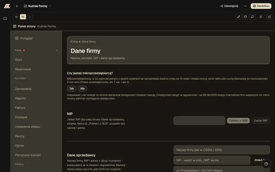 Firma, Dane firmy