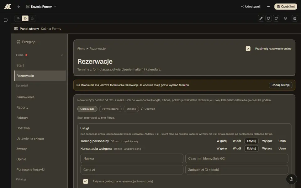 Firma › Rezerwacje z listą wizyt